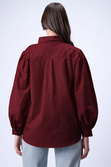 Bordo Balon Kol Gömlek