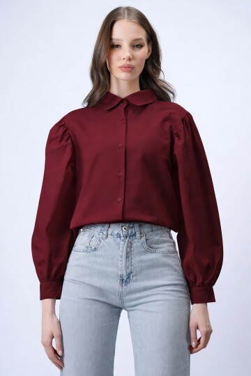 Bordo Balon Kol Gömlek