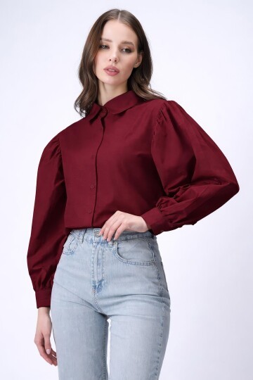 Bordo Balon Kol Gömlek