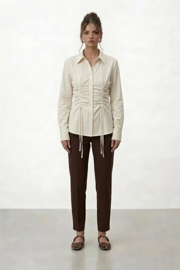 Büzgü Detaylı Ön Bağlamalı Gömlek