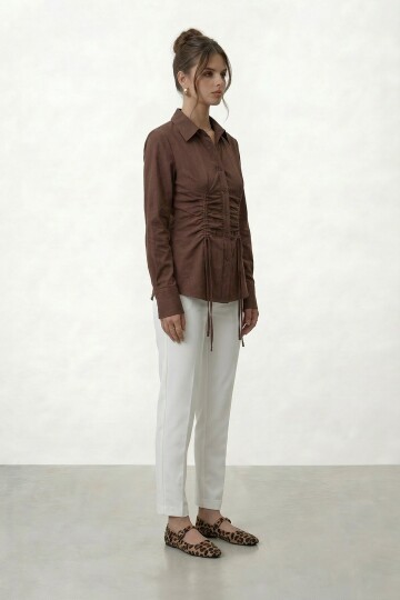 Büzgü Detaylı Ön Bağlamalı Gömlek