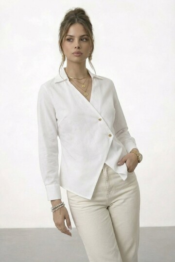 Çapraz Kapama Detaylı Uzun Kol Bluz