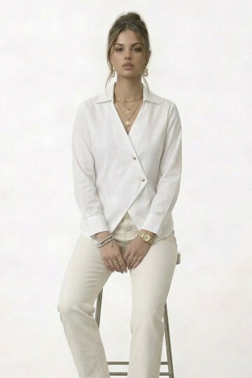 Çapraz Kapama Detaylı Uzun Kol Bluz