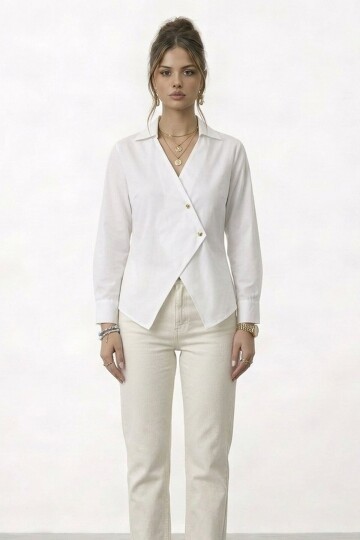 Çapraz Kapama Detaylı Uzun Kol Bluz