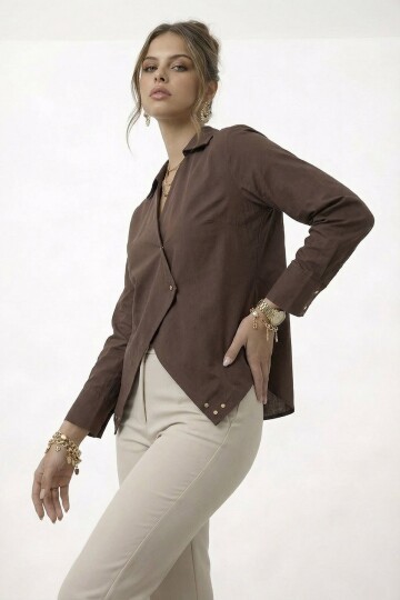 Çapraz Kapama Detaylı Uzun Kol Bluz