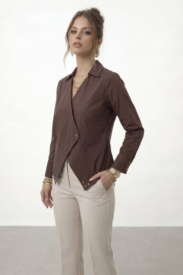 Çapraz Kapama Detaylı Uzun Kol Bluz