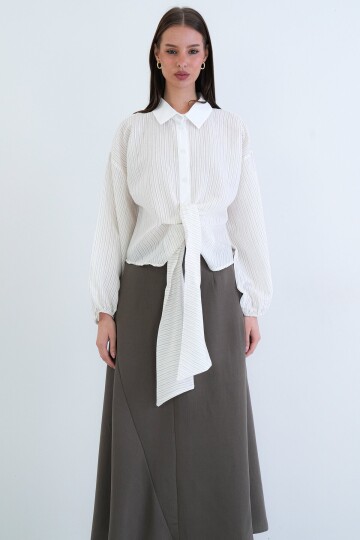 Çizgili Bağlama Detaylı Gömlek