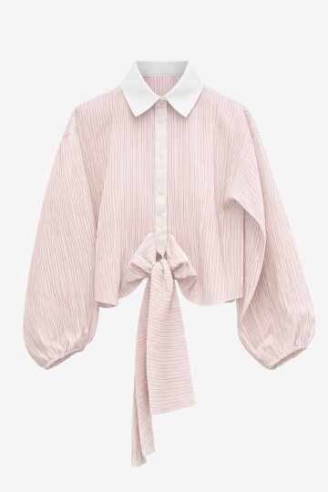 Çizgili Bağlama Detaylı Gömlek