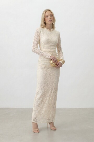 Dantelli Uzun Kol Midi Boy Elbise