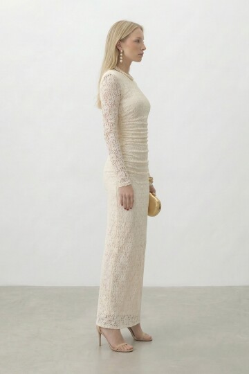 Dantelli Uzun Kol Midi Boy Elbise