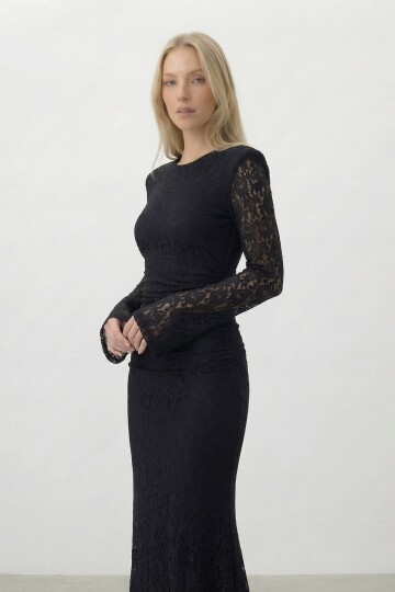 Dantelli Uzun Kol Midi Boy Elbise