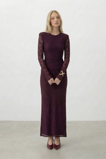 Dantelli Uzun Kol Midi Boy Elbise