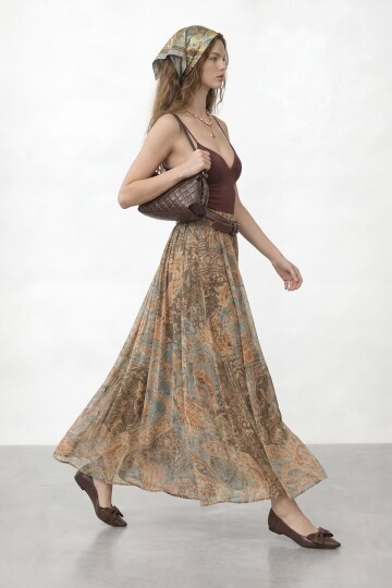 Desenli Kemerli Midi Boy Etek