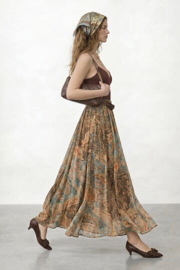 Desenli Kemerli Midi Boy Etek