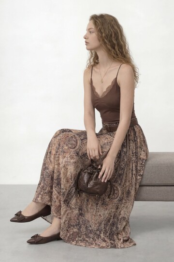 Desenli Kemerli Midi Boy Etek