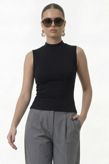 Dik Yaka Kolsuz Basic Bluz