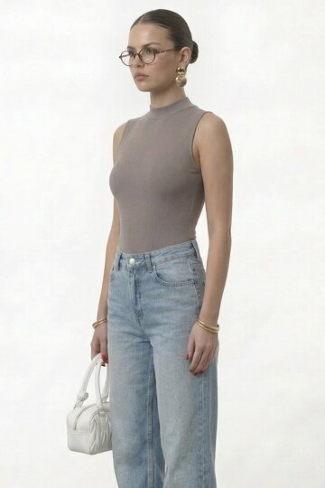 Dik Yaka Kolsuz Basic Bluz