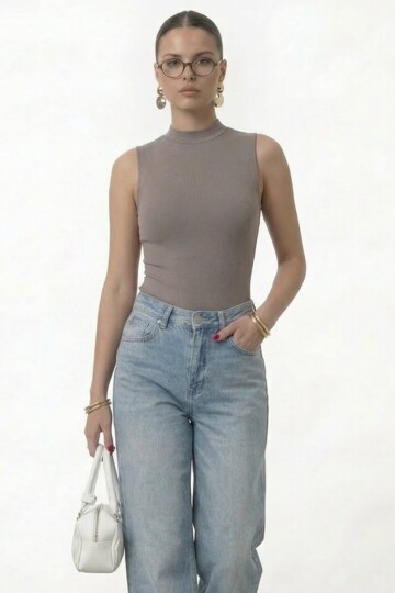 Dik Yaka Kolsuz Basic Bluz