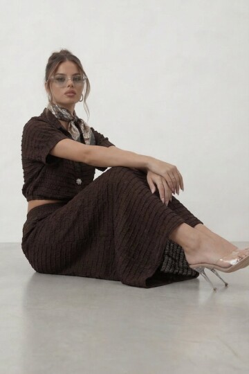 Dokulu Crop Ve Midi Etek Takım