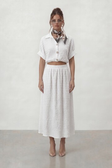 Dokulu Crop Ve Midi Etek Takım