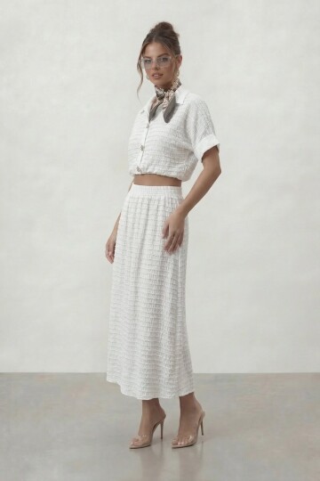 Dokulu Crop Ve Midi Etek Takım