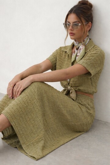 Dokulu Crop Ve Midi Etek Takım