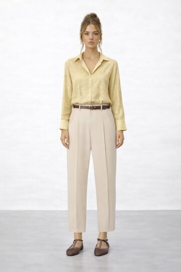 Dokulu Düğmeli Uzun Kol Gömlek