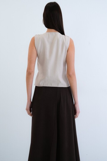 Düğmeli Bağlamalı Kolsuz Bluz