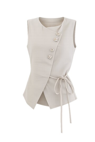 Düğmeli Bağlamalı Kolsuz Bluz