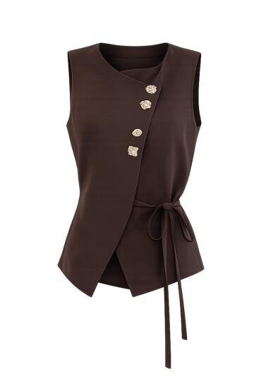 Düğmeli Bağlamalı Kolsuz Bluz