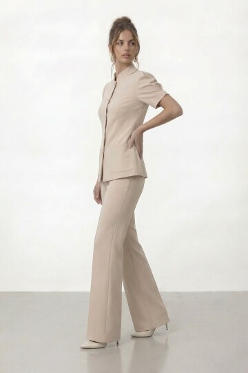 Düğmeli Çift Cepli Ceket Ve İspanyol Paça Pantolon Takım