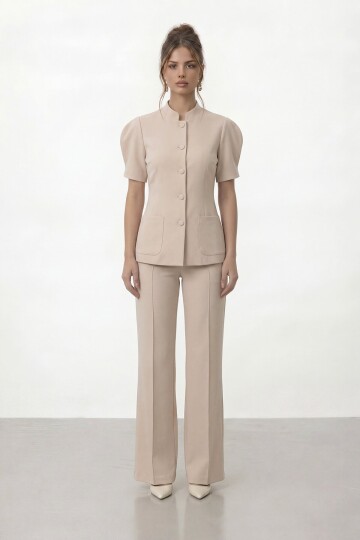 Düğmeli Çift Cepli Ceket Ve İspanyol Paça Pantolon Takım