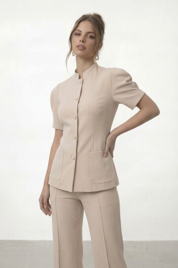 Düğmeli Çift Cepli Ceket Ve İspanyol Paça Pantolon Takım