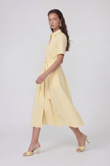 Fermuar Detaylı Belden Bağlamalı Midi Elbise