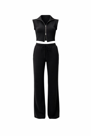 Fermuarlı Crop Hırka Ve Lastikli Eşofman Takımı