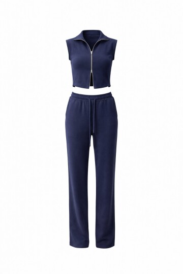 Fermuarlı Crop Hırka Ve Lastikli Eşofman Takımı