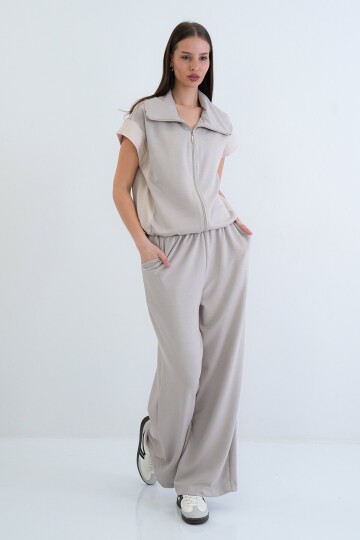 Fermuarlı Yelek Ve Beli Lastikli Pantolon Takım