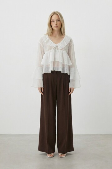 Fırfırlı Volan Kol Şifon Bluz