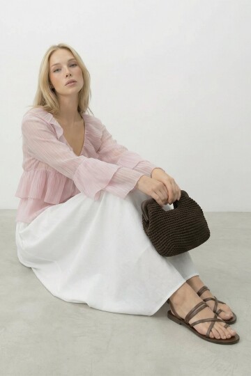 Fırfırlı Volan Kol Şifon Bluz