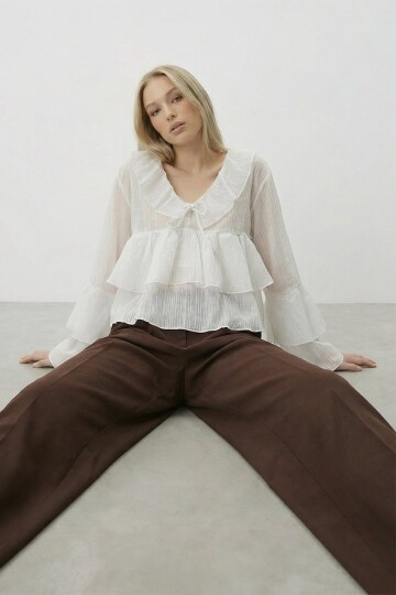 Fırfırlı Volan Kol Şifon Bluz