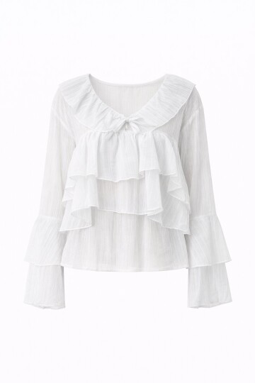 Fırfırlı Volan Kol Şifon Bluz