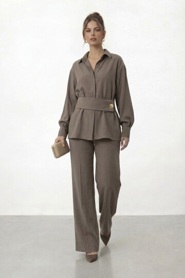 Gizli Patlı Kemerli Gömlek Ve Pantolon Takım