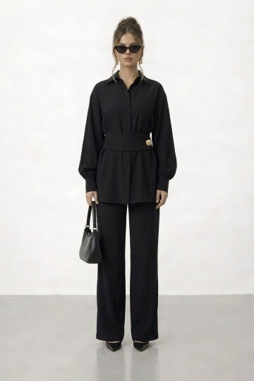 Gizli Patlı Kemerli Gömlek Ve Pantolon Takım