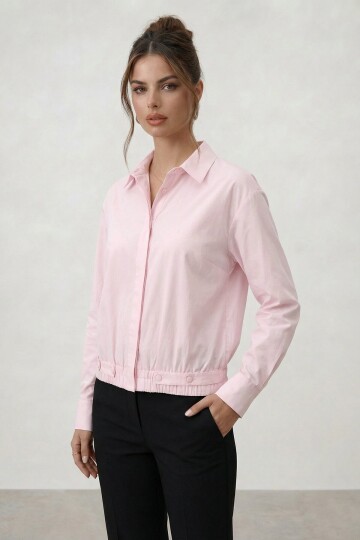 Gizli Patlı Lastik Bel Detaylı Gömlek