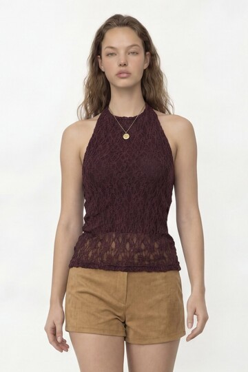 Halter Yaka Dantel Detaylı Bluz