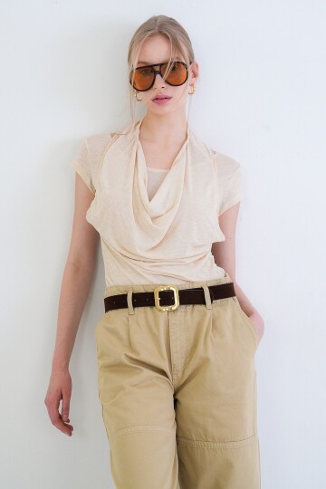 Havuz Yaka Degaje Detaylı Transparan Örme Bluz