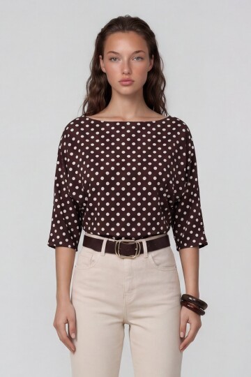 Kayık Yaka Pauntiye Beli Korsaj Detaylı Sandy Bluz