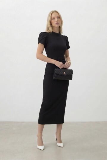 Kemer Detaylı Kalem Midi Elbise