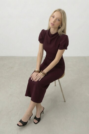 Kemer Detaylı Kalem Midi Elbise