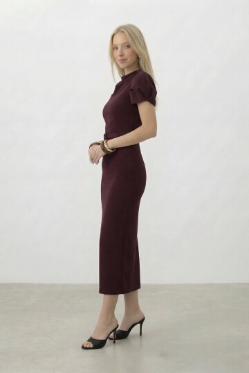 Kemer Detaylı Kalem Midi Elbise